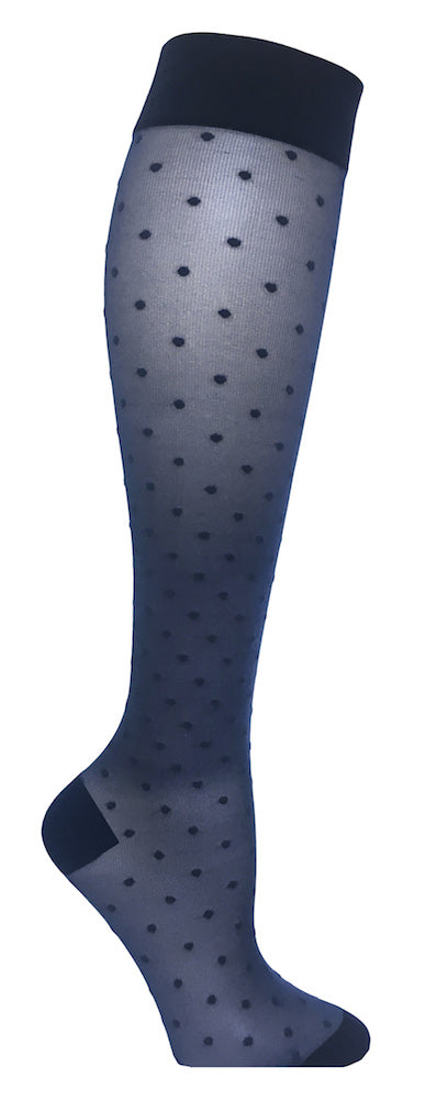 Blå stödstrumpor med prickar, nylon
