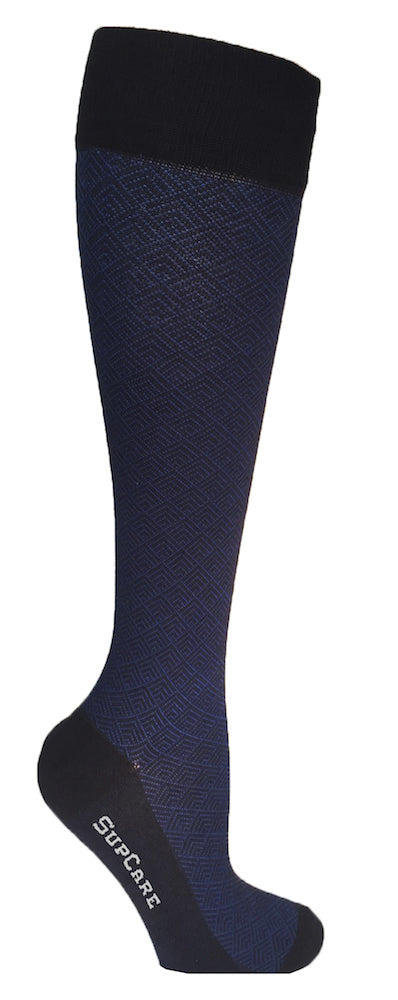 Stiliga stödstrumpor med blått diskret mönster, bambu