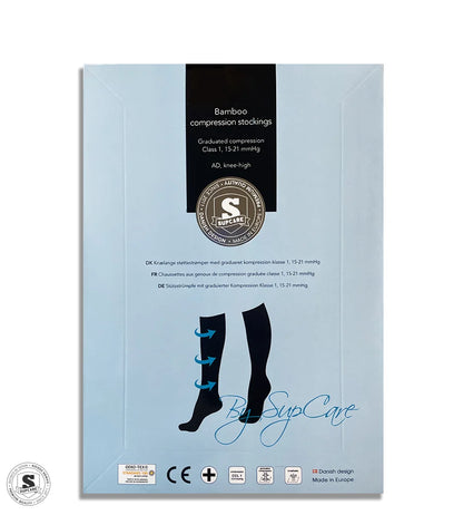 Stiliga stödstrumpor med brunt diskret mönster, bambu