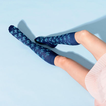Blå stödstrumpor med blommor, bambu