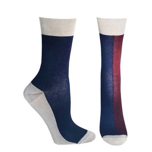 Ankelhöga stödstrumpor i bambu - blå, röd, vit