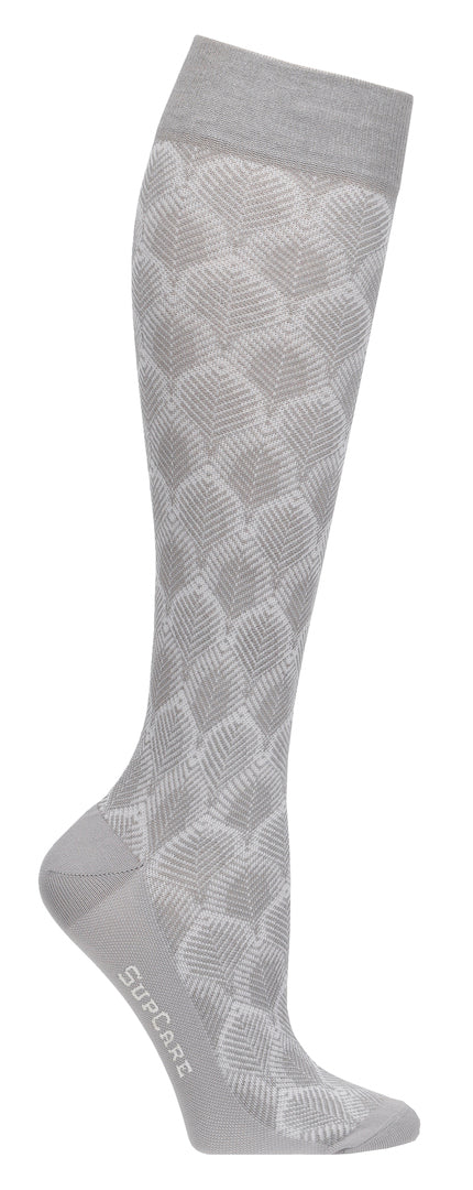 Grå stödstrumpor med lövmönster, bambu