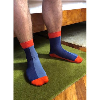 Ankelhöga stödstrumpor i bambu - blå, röd