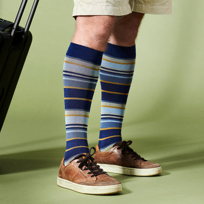 Blå stödstrumpor med gula ränder, bambu