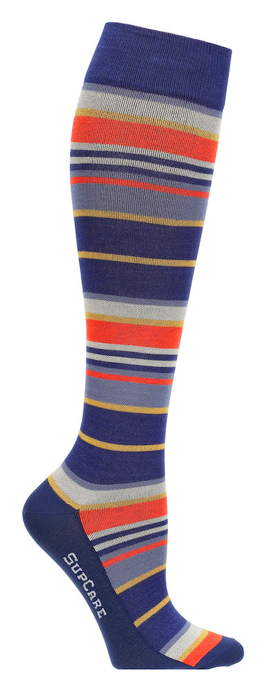 Blå stödstrumpor med röda ränder, bambu