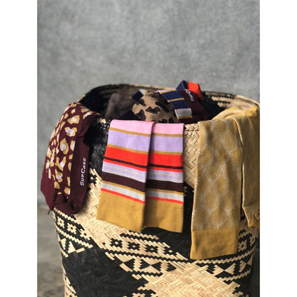 Gula stödstrumpor med ränder, bambu