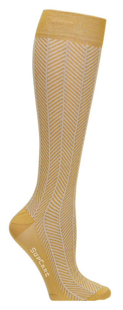 Stödstrumpor fiskbensmönster, gul med guldglitter