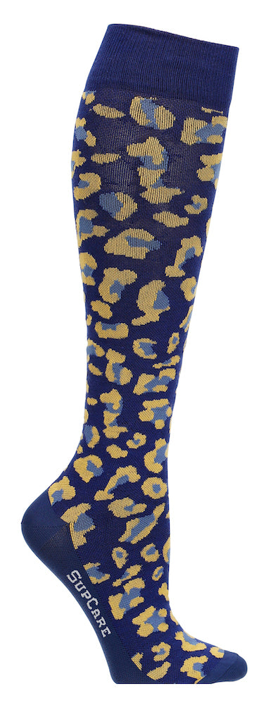Leopardmönstrade stödstrumpor, mörkblå