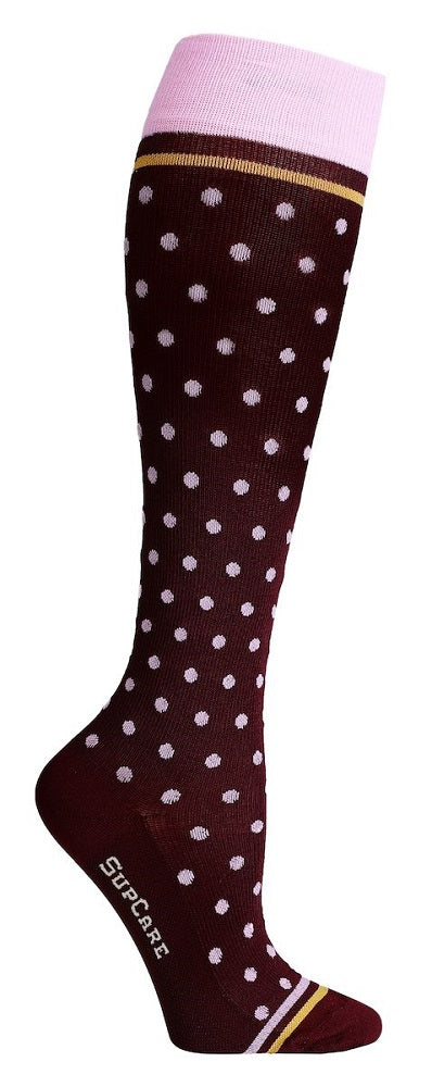 Prickiga stödstrumpor i bambu, bred modell - vinröd/rosa