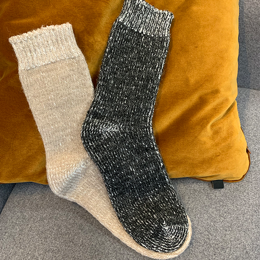 Sockor med alpackaull 2-pack, svart och beige
