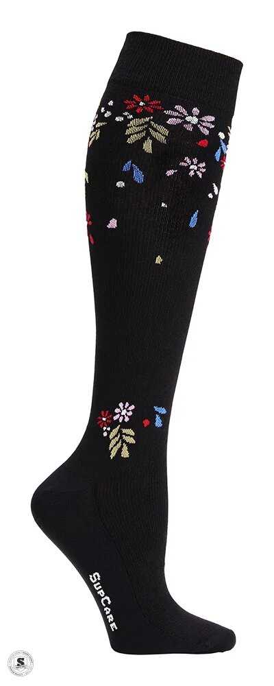 Stödstrumpor Eco Cotton, Flower Shower, Svart