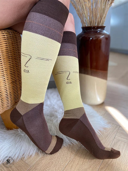 SupCare Stödstrumpor i Bambu, Gul och Natur med Ansikte