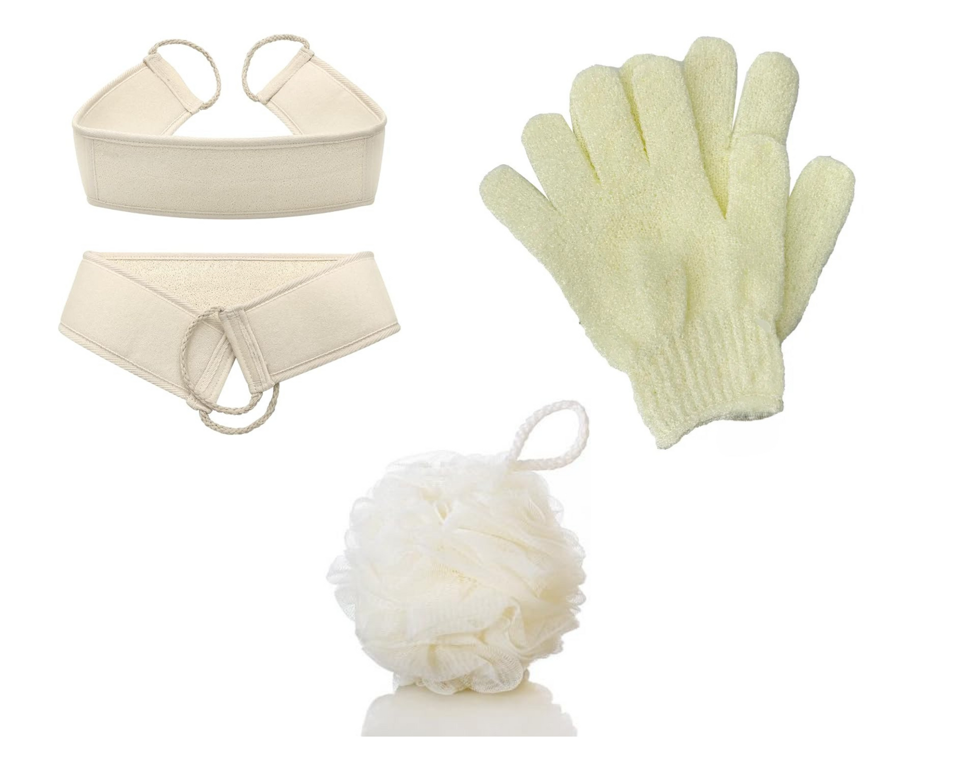 Exfolierande set - skrubbhandske, svamp och bälte