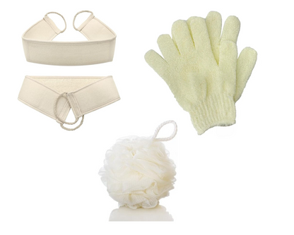 Exfolierande set - skrubbhandske, svamp och bälte