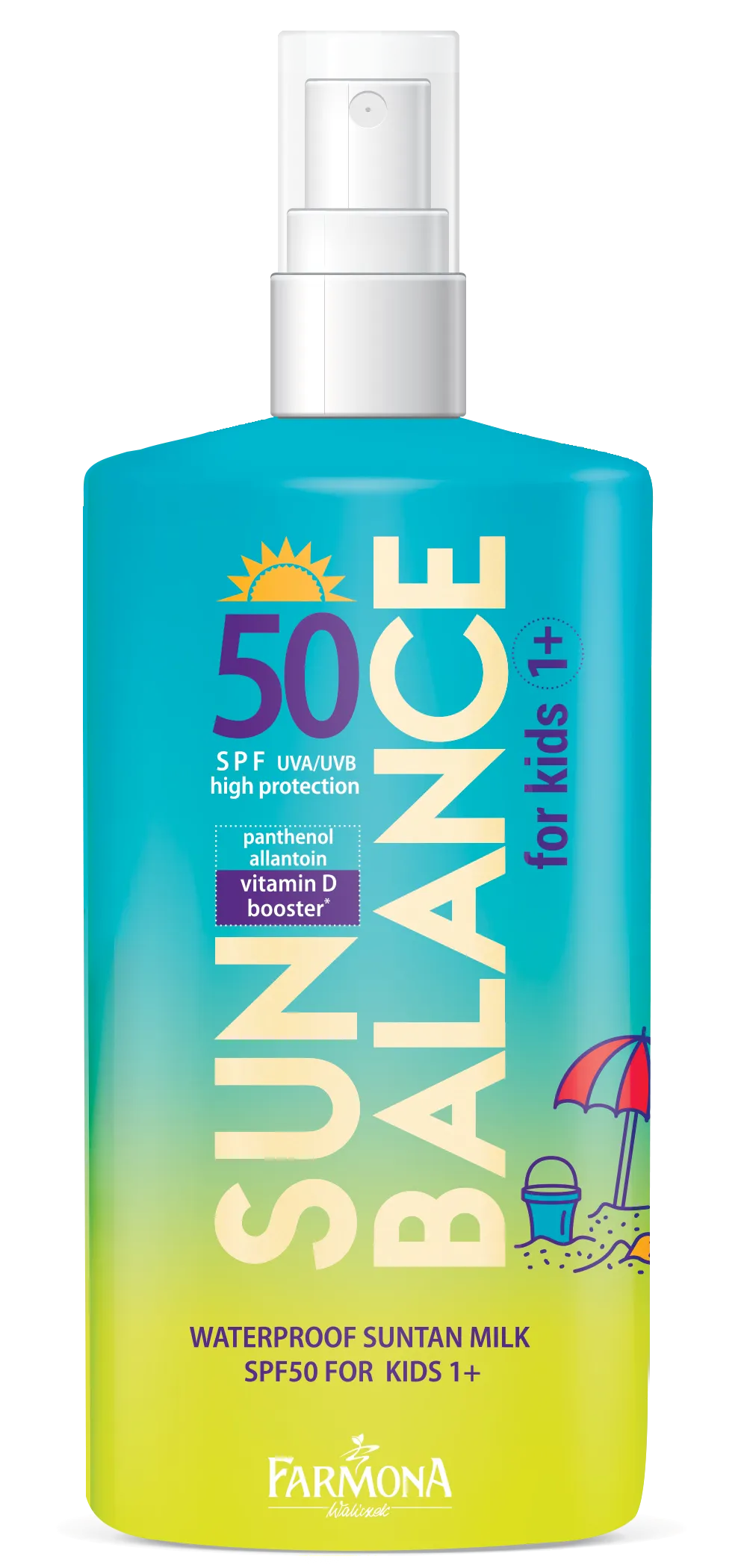 Solskydd SPF 50 för barn 1+ med vatten- och sandresistens