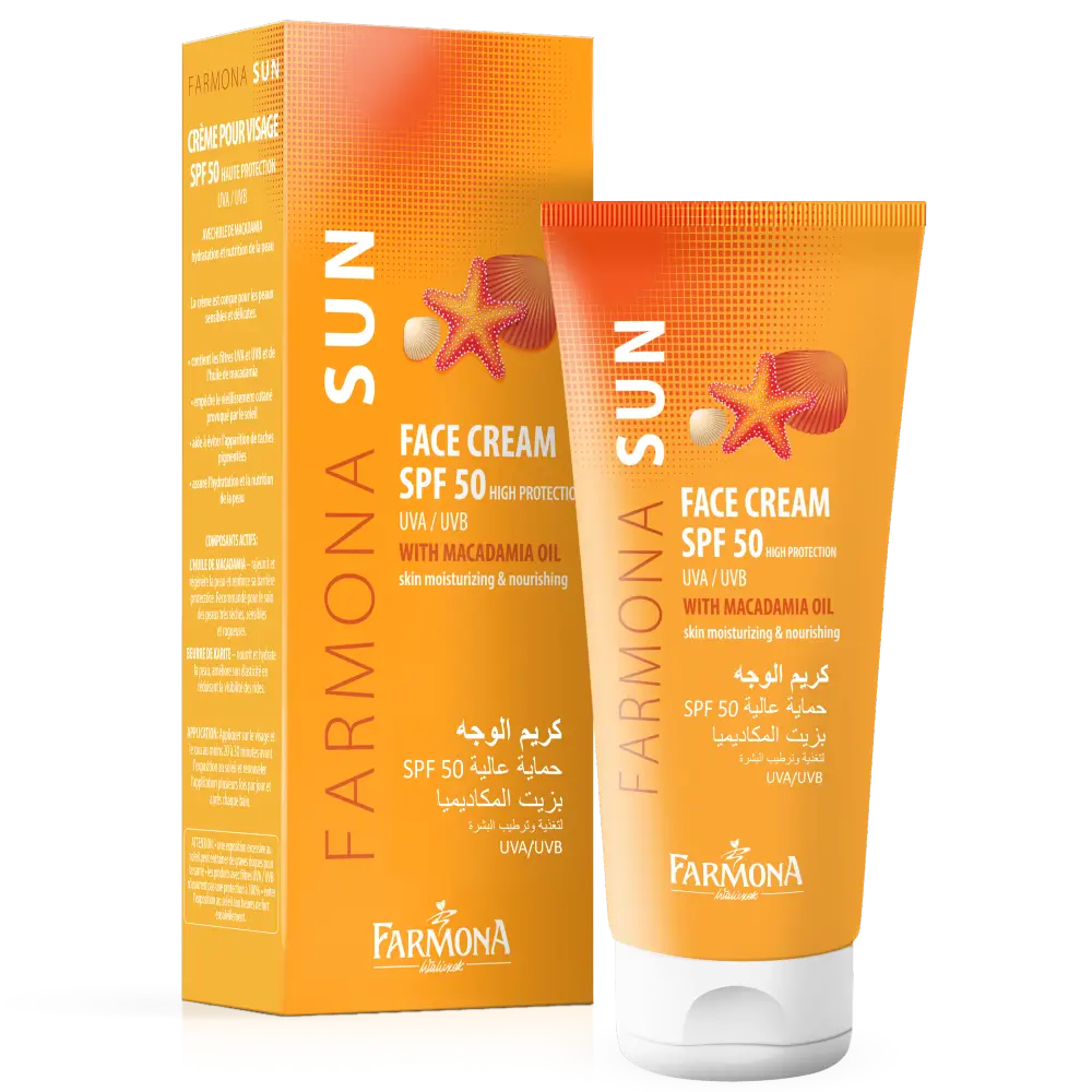 Solkräm med hög skyddsfaktor och macadamiaolja för torr hud (SPF 50)