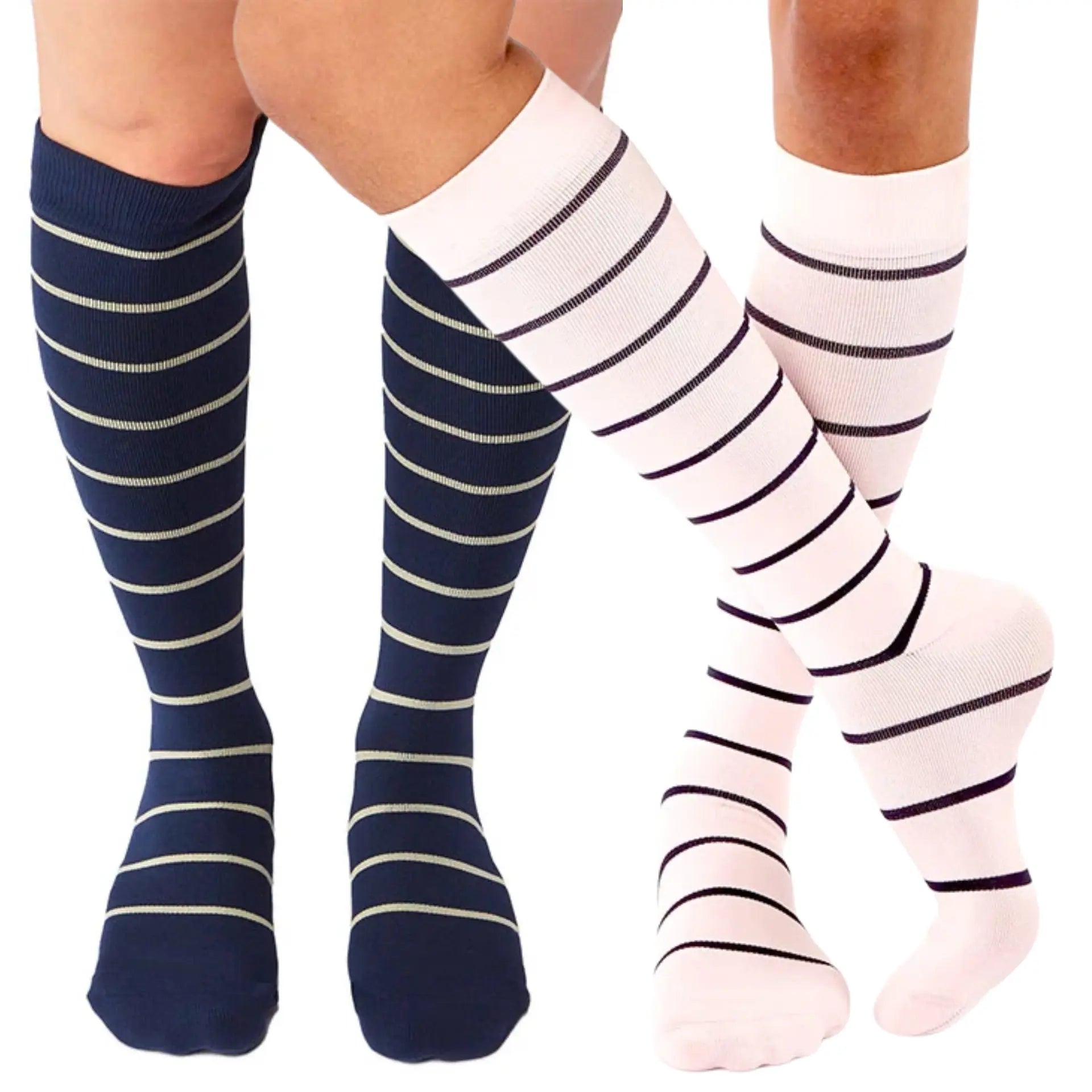 Randiga stödstrumpor med smala ränder - 2 pack