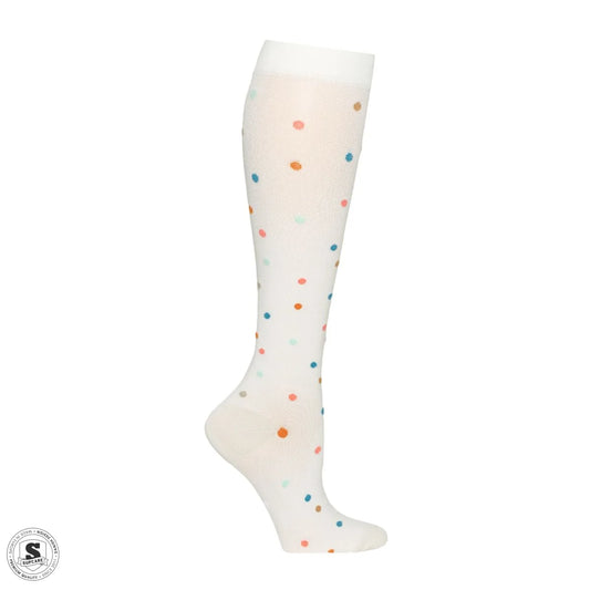 Kompressionsstrumpor klass 2 - vit med prickar