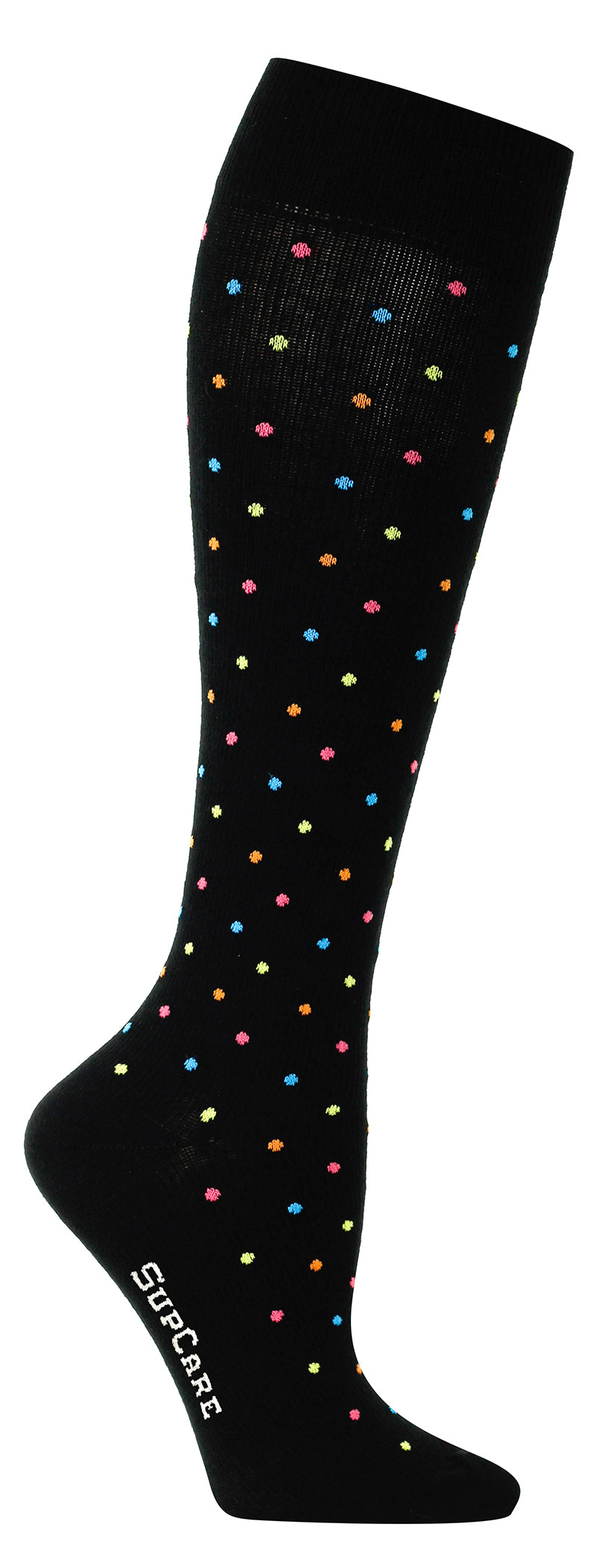 Stödstrumpor med färgglada prickar