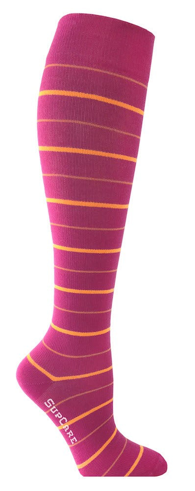 Rosa stödstrumpor med ränder, bambu