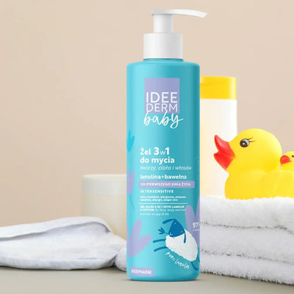 Mild 3-i-1 rengöringsgel för ansikte, kropp och hår Baby