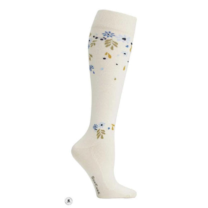 Stödstrumpor, Eco Cotton, Flower Shower Off White