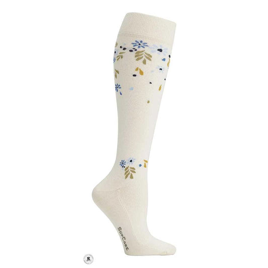 Stödstrumpor, Eco Cotton, Flower Shower Off White